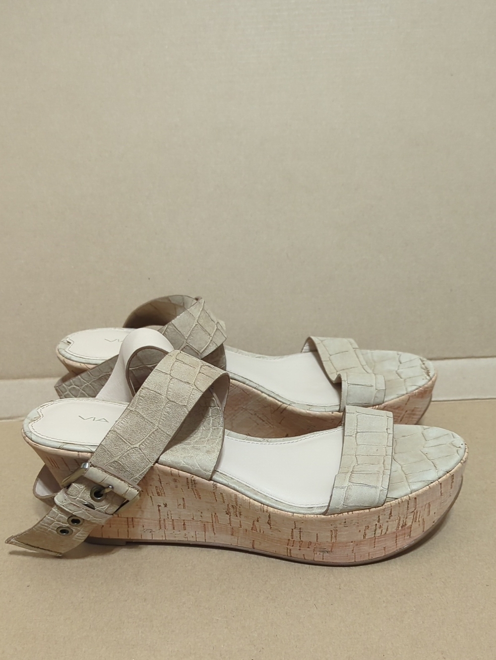 Via Spiga Ecstacy Cork Platform Wedges Sandal Boho Chic Leather Tan Size 8.5M